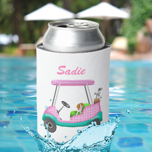 Golf Cart With Cute Cavalier King Charles Spaniel  Can Cooler