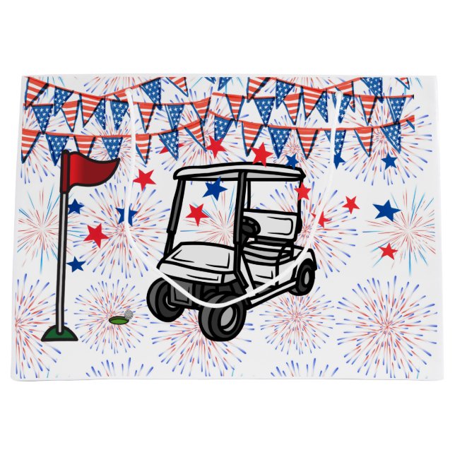 Golf cart with flag of America for 4th July   Large Gift Bag (Front)