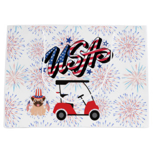Golf cart with flag of America for 4th July    Large Gift Bag