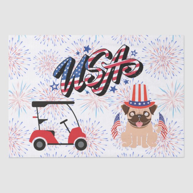 Golf cart with flag of America for 4th July   Tissue Paper (Front)