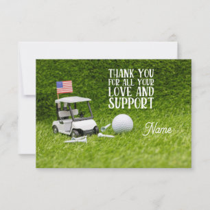 Golf cart with golf ball and American flag Thank Thank You Card