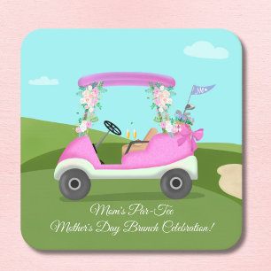 Golf Cart With Mimosas Mother's Day Brunch Square Paper Coaster