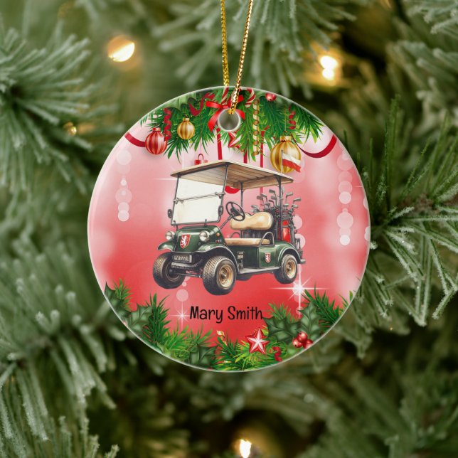 Golf Cart with red ribbon  Ceramic Tree Decoration (Tree)