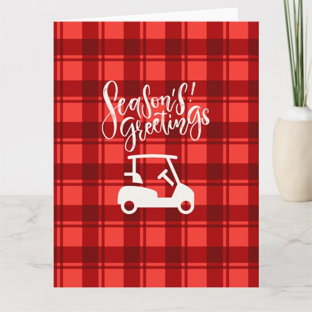  Golf cart with Season's Greeting on Red Christmas Card (Front)