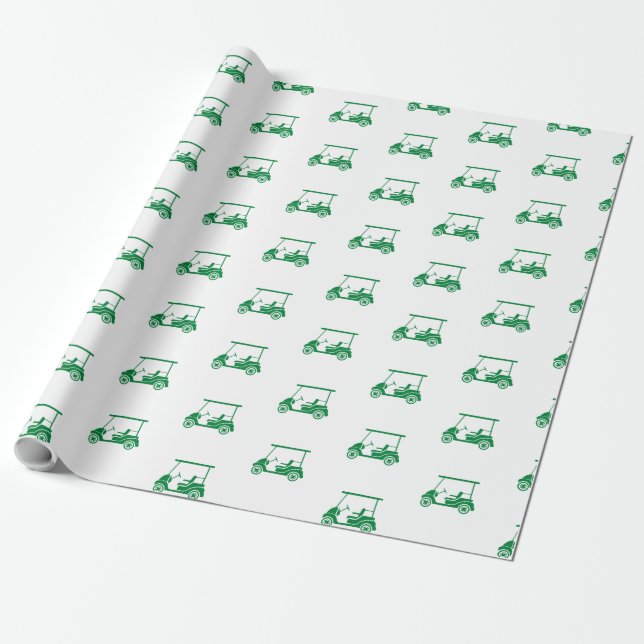 Golf Cart Wrapping Paper in Green (Unrolled)