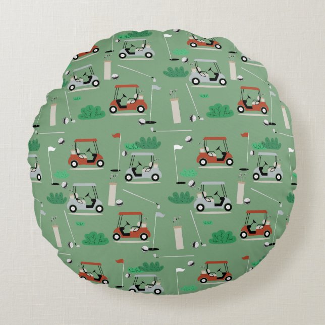Golf Carts Modern Golfer Golf Theme Pattern Round Cushion (Front)