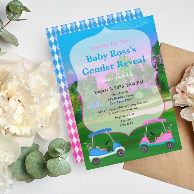 Golf Carts On Course Gender Reveal Baby Shower Invitation (Creator Uploaded)