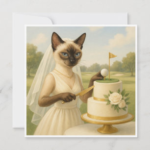Golf Cat bride Golfer is cutting cake Bachelorette Invitation