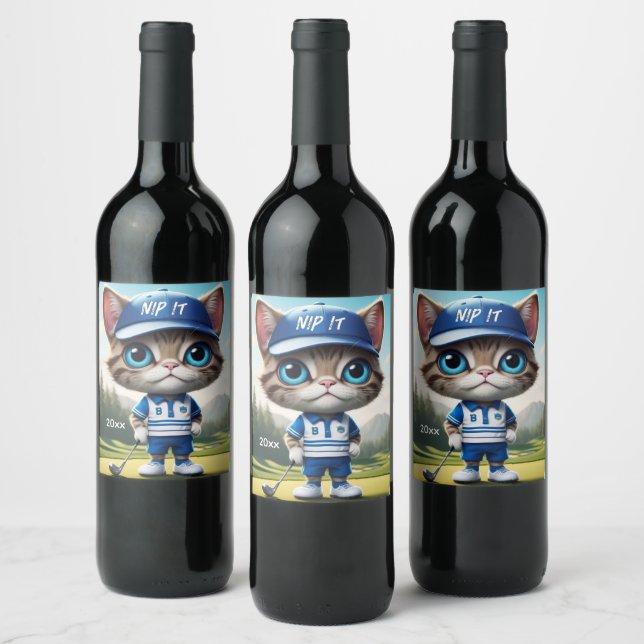 Golf Cat Nip It Custom Text Wine Label (Bottles)