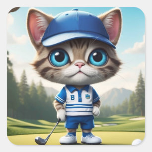 Golf Cat Square Sticker