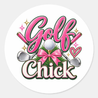 Golf Chick Cute Pink Golf Lover Design Classic Round Sticker