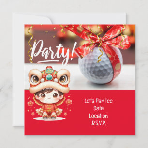 Golf Chinese New Year with ball and red ribbon Save The Date