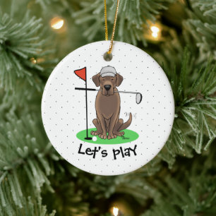 Golf Chocolate Labrador Retriever Dog - Funny Ceramic Tree Decoration