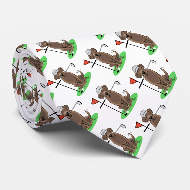 Golf Chocolate Labrador Retriever Dog - Funny Tie (Rolled)