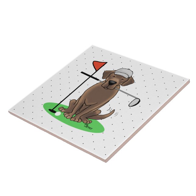 Golf Chocolate Labrador Retriever Dog - Funny Tile (Side)