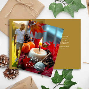 Golf Christmas Candle • Family Photo Gold Holiday Card