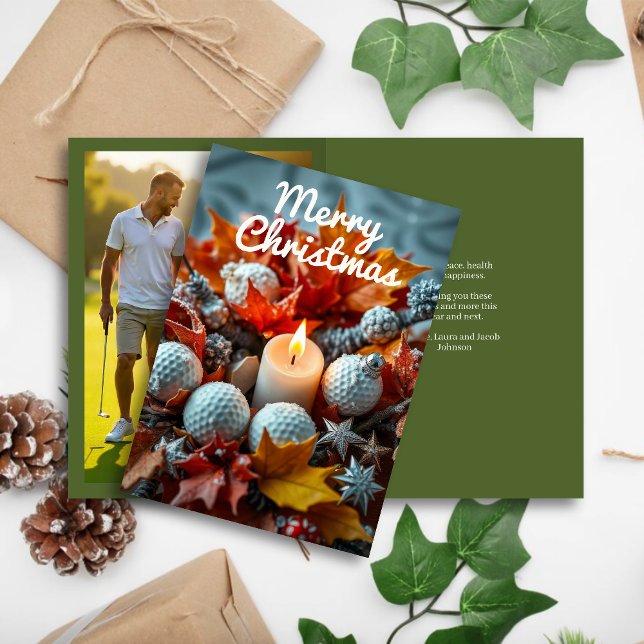 Golf Christmas Candle • Family Photo Green Holiday Card (Creator Uploaded)