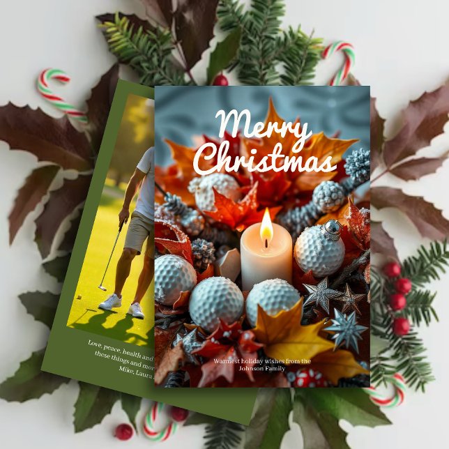 Golf Christmas Candle • Family Photo Green Holiday Card (Creator Uploaded)