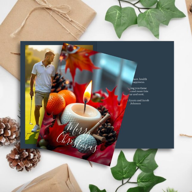 Golf Christmas Candle • Family Photo Navy Holiday Card (Creator Uploaded)