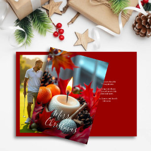 Golf Christmas Candle • Family Photo Red Holiday Card