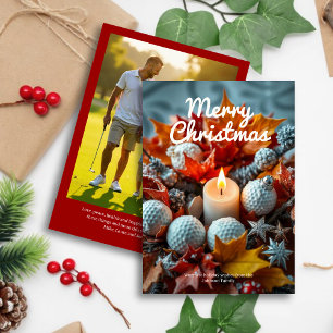 Golf Christmas Candle • Family Photo Red Holiday Card