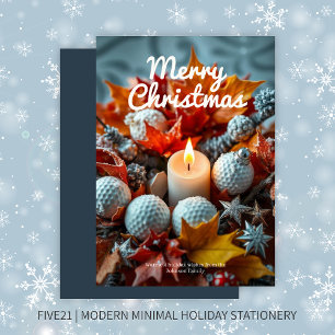 Golf Christmas Candle • Navy Blue Holiday Card
