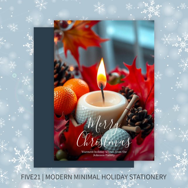 Golf Christmas Candle• Navy Blue Holiday Card (Creator Uploaded)
