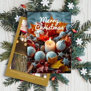 Golf Christmas Candle • Three Photo Gold Holiday Card