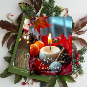 Golf Christmas Candle • Three Photo Green Holiday Card