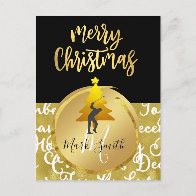 Golf Christmas Card Black and Gold theme (Front)