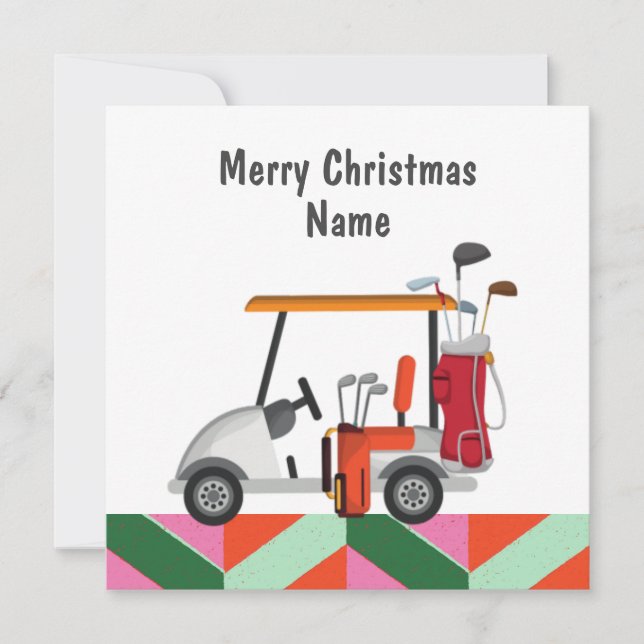 Golf Christmas card with Golf cart and club golfer (Front)