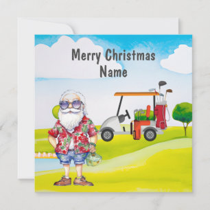 Golf Christmas card with Golf cart and club golfer
