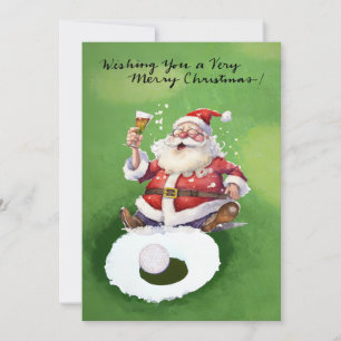 Golf Christmas card with Santa Claus and golf ball