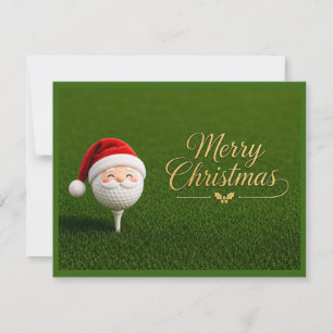 Golf Christmas card with Santa hat on green