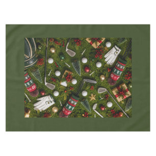 Golf Christmas Flat Lay on Putting Green  Tablecloth