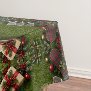 Golf Christmas Flat Lay on Putting Green  Tablecloth