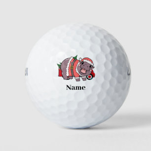 Golf Christmas Gift with Santa Golfer at golf flag Balls