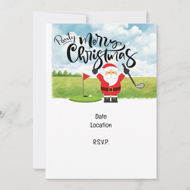 Golf Christmas Gift with Santa Golfer at golf flag Invitation (Front)