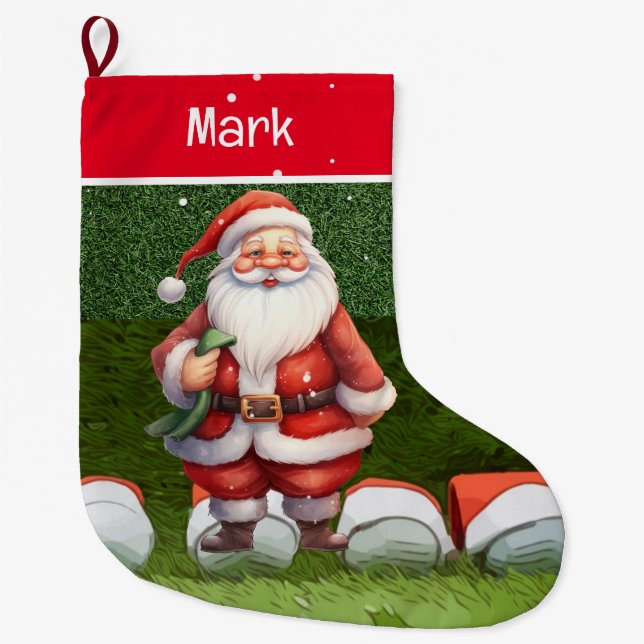 Golf Christmas Gifts with Santa Claus Large Christmas Stocking (Front)