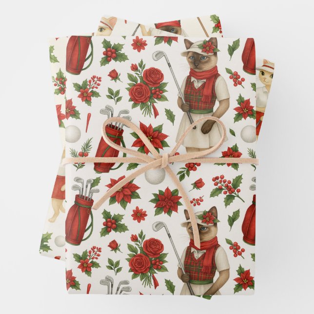 Golf Christmas Golfing  themed for Cat Lover  Wrapping Paper Sheet (In situ)