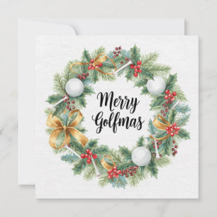 Golf Christmas Greeting with Golf Wreath Holiday Card