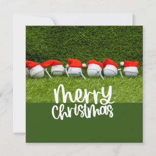 Golf Christmas hat with golf ball and Santa hat Holiday Card