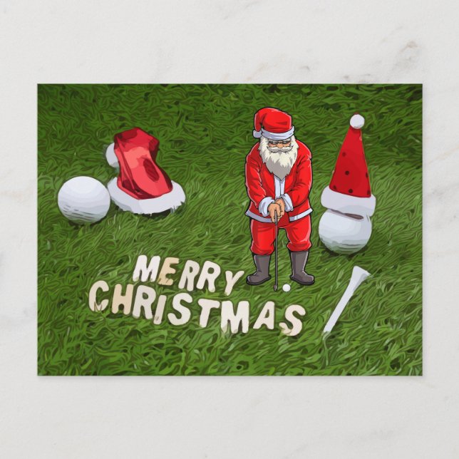 Golf Christmas Holiday and golf ball  Santa Claus Postcard (Front)