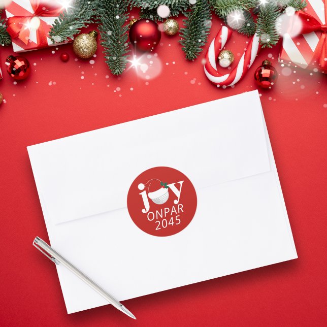 Golf Christmas Holiday Joy Sticker Modern Red (Sleek holiday sticker, perfect for envelopes 🎄
Add your club name, event, or year.)