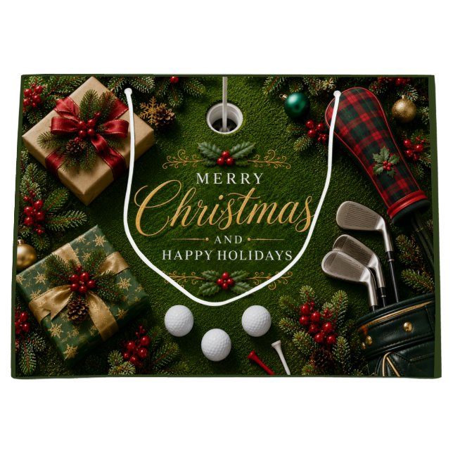 Golf Christmas Holiday Large Gift Bag (Front)