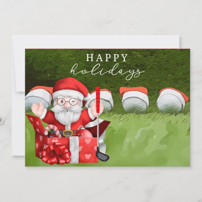 Golf Christmas Holiday Santa Claus watercolor Card (Front)
