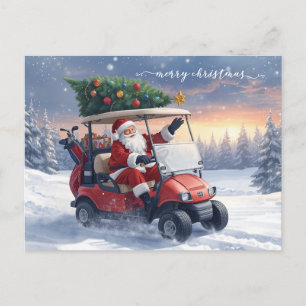 Golf Christmas Holiday Santa is driving golf cart  Postcard