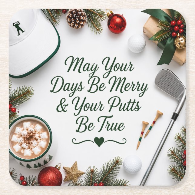 Golf Christmas Holiday Square Paper Coaster (Front)
