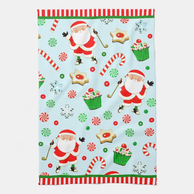 Golf Christmas Holiday Tea Towel (Vertical)