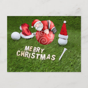 Golf Christmas Holiday with ball and Santa Claus Postcard